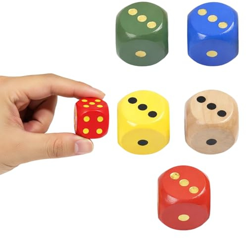Dice Set, Five 3 cm Cubes for Dice Games and Educational Activities, Large Wooden Dice with Numbered Dots, Gaming Accessories for Tabletop Games, Suitable for Most People to Use