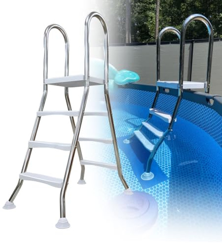 Poolstege ovanför marken, robust rostfritt stål, dubbelsidig 4 steg, slitstark anti-glid, stöder 250 kg