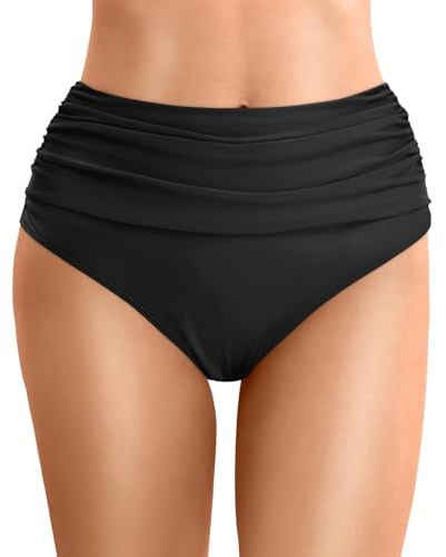 Bas Maillot De Bain Femme Taille Haute pour Élégant Bikini Ruched Bikini Slips Couleur Unie Triangle Short de Bain Amincissant Gainant Ventre Plat Maillot de Bain menstruel