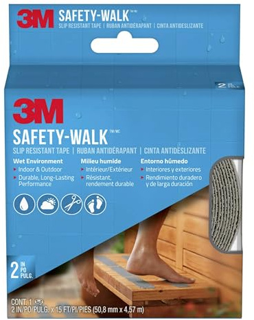 3M Safety-Walk Slip Resistant Tape, 2 in x 15 ft, Anti Slip Grey Tape, Ideal For Slippery & Wet Conditions, Self-Adhesive Backing, Quick & Easy Application, Durable & Long-Lasting (370G-R2X180)