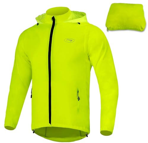 Dooy Men's Cycling Jacket with Detachable Sleeves Windbreaker Hooded Running Bike Jacket Golf Hiking Vest Lightweight Reflective