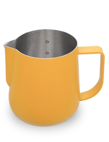 watchget Milk Frothing Pitcher 500ml/17oz Espresso Steaming Pitcher with Matte Yellow Coating Stainless Steel Milk Steamer Jug Milk Frothing Cup, Yellow