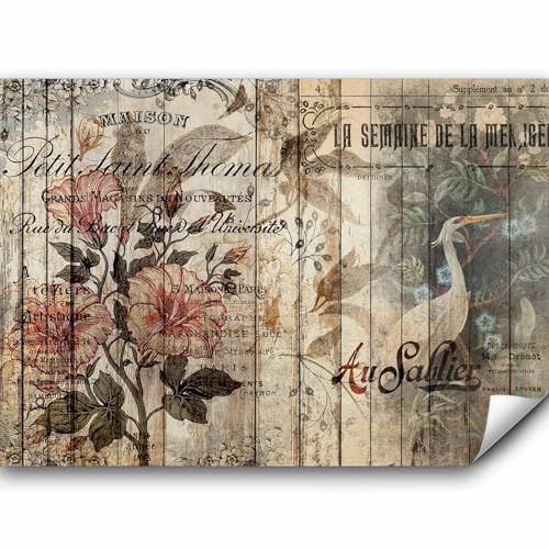 murando - Vlies Fototapete Vintage 350x256cm Foto Tapete Schlafzimmer Wohnzimmer Vliestapete XXL Wandtapete Motivtapeten Bildtapete 3d Effekt Wand Dekoration - Holzoptik Retro Blumen Monstera Vogel