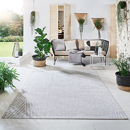 Steffensmeier Indoor Outdoor Teppich Öland Balkon Terrasse Küche Garten wasserfest Kunststoff, strapazierfähig, Kristall Silber Beige, 240x290 cm