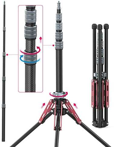 ULANZI MT-49 Carbon Fiber Lampe Stativ, 194cm/76.4inch Stabiles aus Kohlefaser, Light Stand für Studio Kits, Softbox, Reflektor, Ringlicht und COB Licht, inkl. Tragetasche