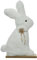ETC frühlingshafter Deko-Hase Osterhase als Silhouette aus weissem fluffigem Plüsch mit Holzblümchen-Halskette (groß ca. 57 cm hoch)