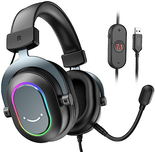 FIFINE Auriculares con Cable y Microfono, RGB Auriculares Gaming PC PS4 PS5 con 7.1 Sonido Envolvente, con 3 Modo EQ, RGB, Almohadillas Blandas para Los Oídos