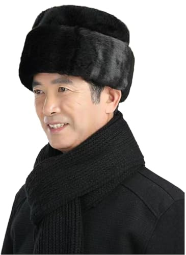 ITODA Faux Fur Russian Hat Warm Winter Hat Cossack Winter Fur Hat Women Men Thermal Snow Ski Hat for Outdoor Sports Skiing Snowboarding Walking Black