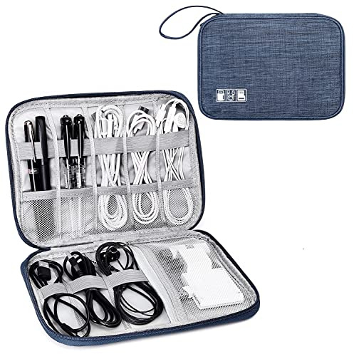 Woodland kabelväska och kabelorganiseringsväska är en reseorganisatör för elektronik för laddare, kablar, USB-enhet, SD-kort, powerbank och hårddisk med handtag (marinblå)