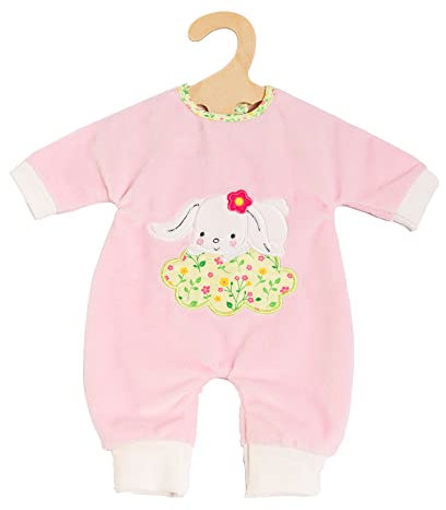 Heless 2381 - Puppenkleidung im Design Bunny Lou, Flauschiger Strampler mit Hasenapplikation, Blumenmuster und Klettverschluss, Größe 35-45 cm