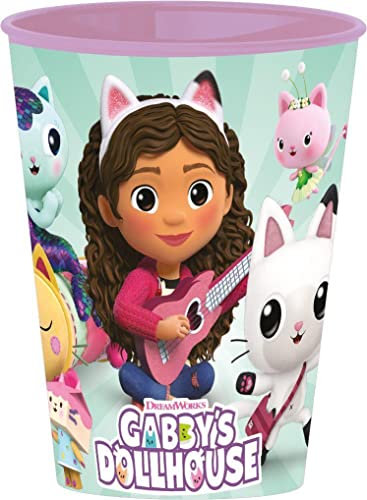 p:os 35808 Gabbys Dollhouse - Set per la colazione, set di stoviglie da 3 pezzi con piatto, ciotola e tazza, stoviglie per bambini in plastica, lavabili in lavastoviglie/microonde