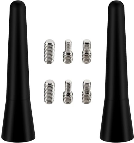 VooGenzek 2 Piezas 6.5cm Mini Antena Coche Corta, Antena Radio Coche Universal, Antena de Coche Corta Pequeña, con 6 Tornillos M4/M5/M6 Universales, para Radio FM/Am
