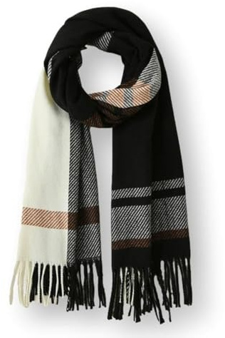 KARMA.DIEM Écharpe XXL douce avec motif rayé élégant - Foulard étole en mousseline de soie pour printemps, été, toute l'année - Qualité supérieure - 180 x 90 cm, Noir , 180 x 60cm