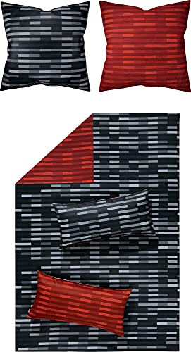 Looks by Wolfgang Joop Wendebettwäsche Mako-Satin rot-grau Größe 1x 155x220 cm + 1x 40x80 cm
