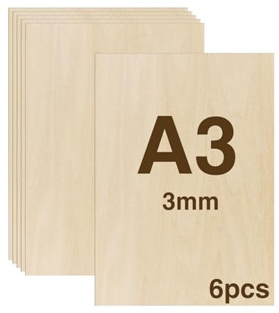 WISYOK 6 PCs Tablero Contrachapado A3, Madera Contrachapada 3mm, Tablero Madera Para Carpintería de Bricolaje, Procesamiento Láser, Fabricación de Modelos, Regalos, Decoraciones - 420x300*3mm