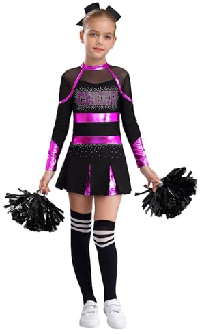 Miaeowve 4 Pcs Girl Cheerleading Uniform Dress Cheer Leader Costume Cosplay Outfits for Kids Halloween Carnival Dress up