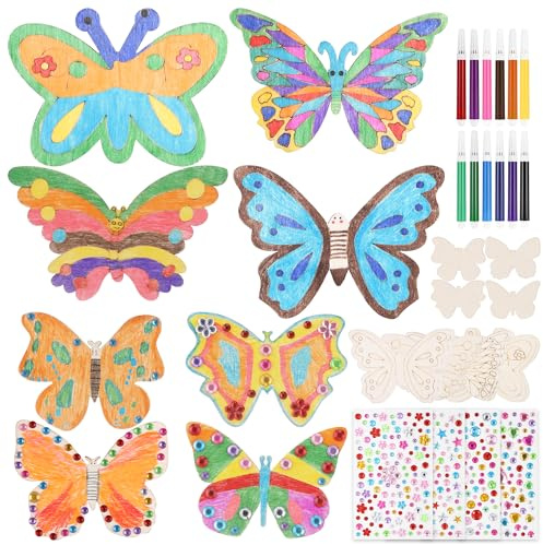 Starvortex 40 Pz Kit Lavoretti Creativi per Bambini, 24 Pz Farfalle Artigianali con Matite Acquerellabili e Adesivi di Pietre Preziose, Kit Creativo Bambina, Regalini Fine Festa Compleanno