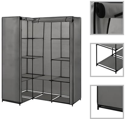 JUDYY Eckkleiderschrank Grau 130 x 87 x 169 cm, Schlafzimmerschrank, Kleiderschränke, Garderobenschrank, Ordnungssystem Kleiderschrank, Haushaltsschrank - 282452