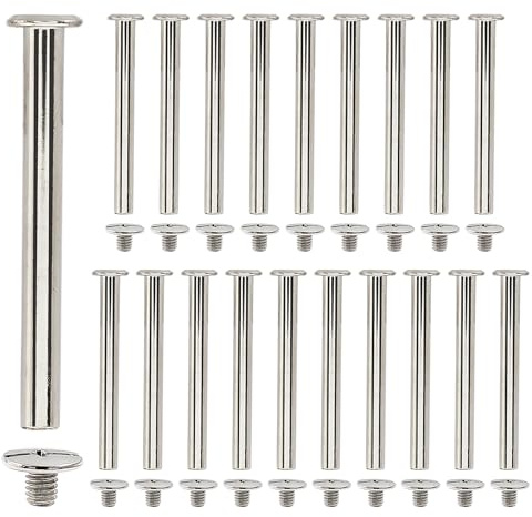 Hitefu 30 Set Phillips Head Chicago Screws for Leather, M4 x 50mm Book Binding Screws Post, 1/4 Inch Button Rivets for Bookbinding, Leather & Belt