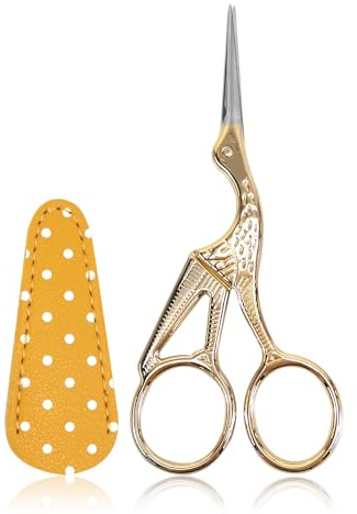 SwirlColor Tijeras Bordadas, 11,5 cm/ 4,5 pulgadas Tijeras en Forma de Cigüeña de Acero Inoxidable Tijeras Costura, Pequeñas Tijeras Artesanales Pu Juego de Tijeras-Oro