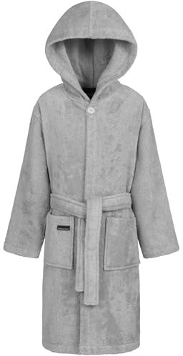 Morgenstern Bademantel Kinder & Teenager Mädchen Jungen 100% Baumwolle Frottee mit Kapuze OEKO-TEX® Kinderbademantel Morgenmantel Größe 158-164, Grau