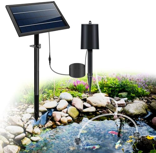 Lewisia 8W Solar Pond Aerator with Built-in 2400mAh Battery Backup, 3 Working Modes, 2 Air Stones, Solar Powered Air Pump for Pond Fish Tank Hydroponics Bubble Oxygenator