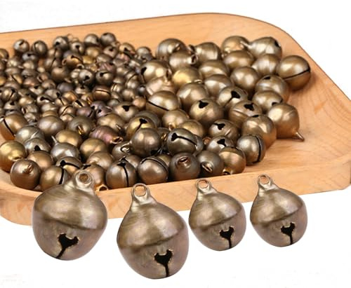 Bustlwor 200 Piezas Cascabeles de Bronce Vintage, Mini Campana Decorativa, Campanas Artesanales, Manualidades, Joyería, Adornos Navideños, Cascabeles para Mascotas(8 mm, 14 mm)