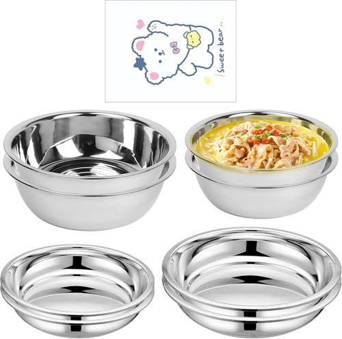 LEKEFETO 8 piatti in acciaio inox, ciotole rotonde in acciaio inox, set da campeggio, set da 8 pezzi, piatti in acciaio inox, piatti e ciotole in acciaio inox per campeggio