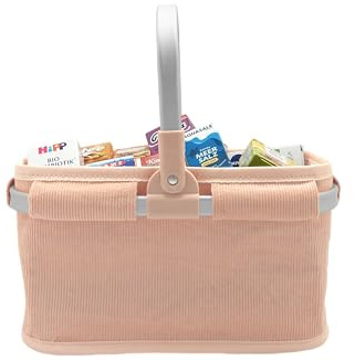 tanner DER KLEINE KAUFMANN TANNER Deco - Tragekorb aus Cord „Peach Blossom“ mit Marken-Miniaturfaltschachteln (Abmessung 28 x 17 x 15,5 cm, Material Cord-Stoff) 5005.9