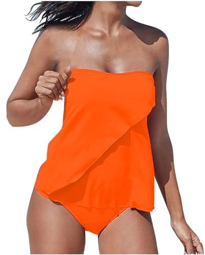 Tankini Sets for Women UK Bandeau Swimsuits Two Piece Strapless Tankini Top with Shorts Tummy Control Swimwear High Waist Swim Sets Plus Size Bathing Suit Swimming Costume with Shorts Beach Wear