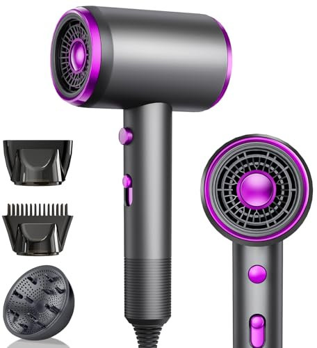 Haartrockner Negativen Ionen, Mit Bürstenlosem Motor 60.000 U/min, 3 Kalt-/Heißluft-Stufen, Schnelle Aufheizung, Konstante Temperatur, Leise Mit Wärmeverteiler und Düse