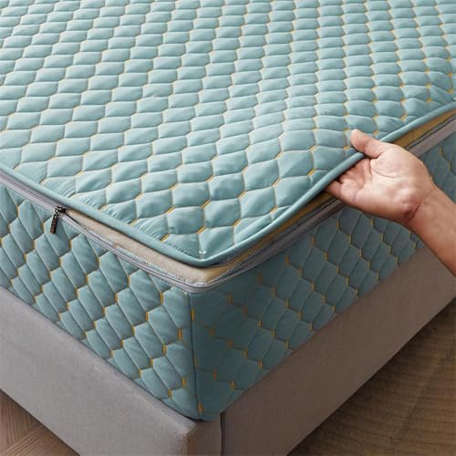 Protège-matelas respirant à fermeture éclair pour grand lit - Housse imperméable épaisse et douce - Cyan - 105 x 200 cm + 5 cm - Idéal pour soulager les allergies et le confort
