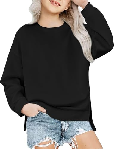 Arshiner Flickor Sweatshirt Ultrakomfortabel Höst Vinter Rund hals Enfärgad Tröja Ledig Mode Sport Långärmad Skjortor för barn 5-14 år