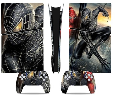 MaD Vision® Extra-Durable Skin Kit per PlayStation 5 (PS5) Disc Slim e Digital Slim | Set di Pellicole Adesive in Vinile Opaco per la Console e 2 Controller - per Spiderman Design
