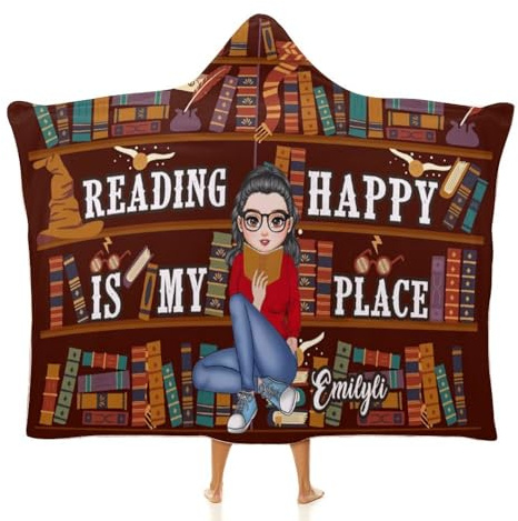 MYZQIFF Custom Name Just A Girl Who Loves Book Reading Throw Blanket, Personalized My Reading Book Wearable Hooded Blanket, Books Lovers Gifts for Read Bookish, Bookworm Literary Gift