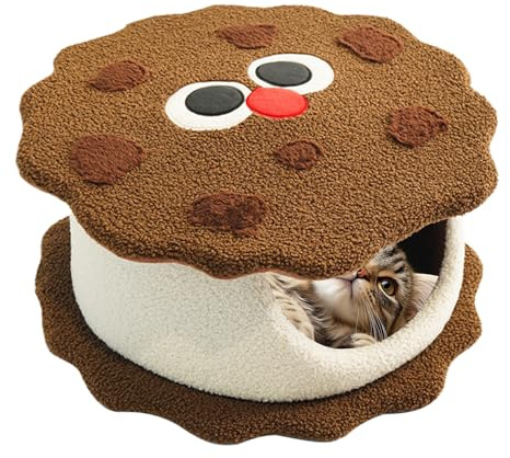 keloppasit Cat Cave,Cookie Design Hundehöhle Bett - Gemütliches Abnehmbares Haustiernest, Waschbares Warmes Versteck Für Welpen Schlafen Verstecken Zimmer Zuhause