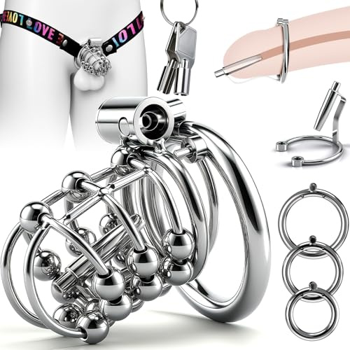 Male Chastity Cock Cage Adult Sex Toys, Chastity Device with 3 Sizes Rings, Urethral Sound and Elastic Chastity Belt, BDSM Bondage Penis Lock & Key for Men Couples