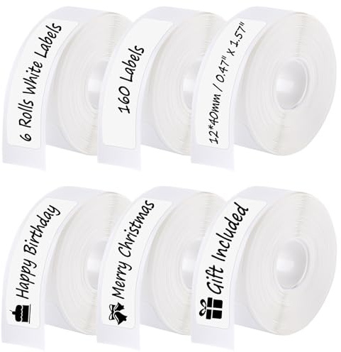 Wozzies Etiquetas de 12 x 40 mm, 6 Rollos Pegatinas Impermeables, Etiquetas Adaptado de cocina, 160 Hojas por Rollo, para El Hogar, La Oficina, La Escuela