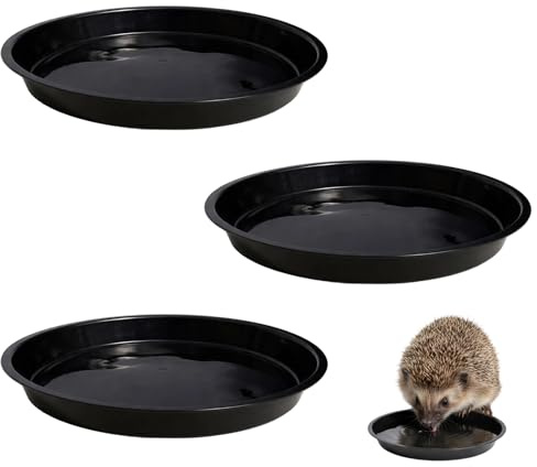 3 Pcs Hedgehog Feeding Station, Small Animal Water Bowls, Outdoor Wildlife Garden Dishes for Hedgehog Food and Water, Rabbit Food Bowl and Hamster Food Bowl,Low-Profile 2cm Deep Design (black)