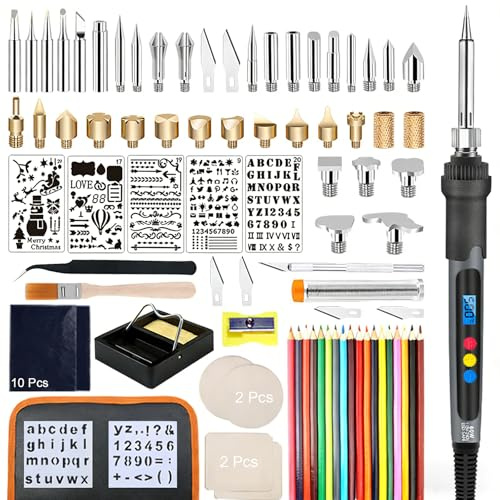 88Pcs Pyrography Kit, Wood Burning Pen with Adjustable Temperature 200°C–500°C, Pyrography Pen Set for Wood Engraving, Carving, Embossing, Soldering DIY Crafts (UK Plug)