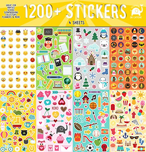 Year Round Stickers (1200+ Assorted Set) Calendar, Reward, Planners and Scrapbook Crafting | Funny Smiley Faces, Holidays, Sports and More