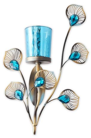 Zingz & Thingz Exotic Peacock Plume Collection Tealight & Candle Lighting, 6.75x2.25x10.75, Wall Sconce Single