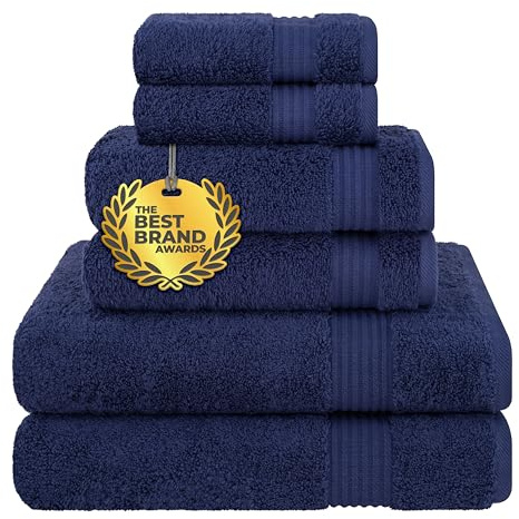Cotton Paradise 6 Piece Towel Set 100% Cotton Soft Absorbent Turkish Towels for Bathroom 2 Bath Towels 2 Hand Towels 2 Washcloths, Navy Blue Towel Set