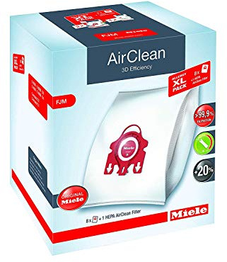 Miele Original Allergy XL Pack AirClean 3D FJM Vacuum Cleaner Bags, 8 x Bags, 1 x HEPA Filter