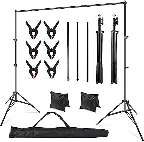 FNLLC Supporto per sfondo, 2x2M, sistema di supporto regolabile per sfondo, cornice per sfondo con 6 clip per fondale + 2 sacchi di sabbia (treppiede stabile) per la fotografia da parete in studio