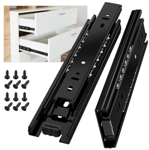 AOLISHENG Drawer Runners Cabinet Drawer Slides 600mm 45kg Load Capacity Heavy Duty Kitchen Draw Runners Full Extension Ball Bearing Draw Sliders Replacement Rails Side Mount, Black 1 Pair