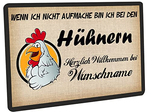 Fußmatte personalisiert - robuste, rutschfeste Fussmatte für Außen & Innen - waschbar - Fußabtreter Türmatte für aussen & an der Haustür - 60x40cm - Wenn ich nicht aufmache bin ich bei den Hühnern