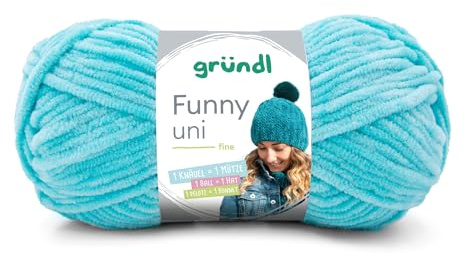 Gründl Wolle Funny uni - dicke weiche Chenille Wolle zum Häkeln - Häkelwolle - Strickwolle - Kuschelig und hautfreundlich - 100% Polyester - 1 Knäuel 100 g / 120 m - Nadelstärke 5-6 - Türkis