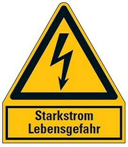 Aufkleber Warnaufkleber Starkstrom Lebensgefahr Warnung Warnschild ISO 7010 | 210x245mm signalgelb made by MBS-SIGNS in Germany