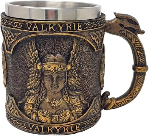 MediMuc Krug Valkyrie - detailliert verarbeiteter,mittelalterlicher Krug mit Valkyriekopf und herausnehmbarem Edelstahleinsatz - Material Harz